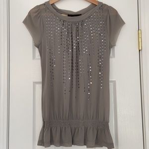 The Limited Gray Sheer Sequin Detail Blouse